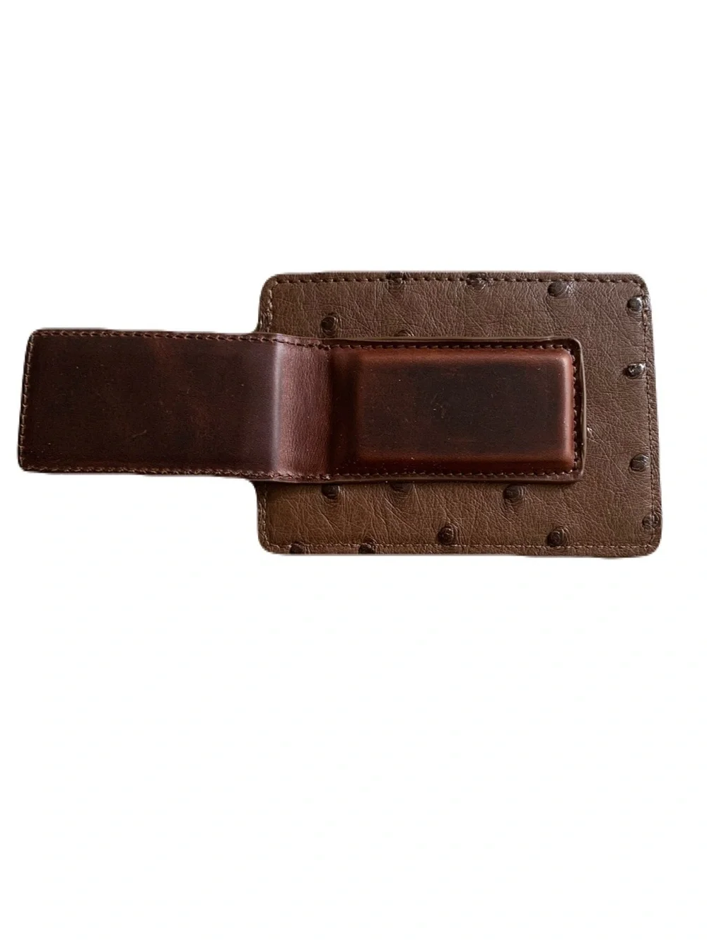 Men's Brown Genuine Ostrich Skin Textured Sports Money Clip Card Holder Exotic